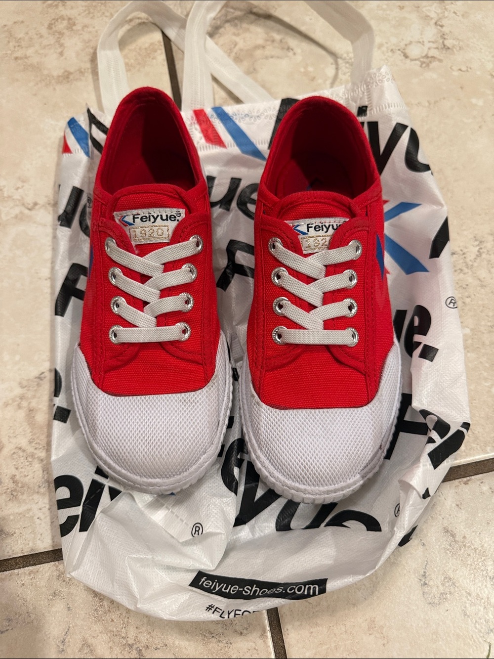 Feiyue Red and White Kids Canvas Sneakers Size 2